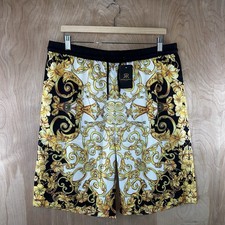 MEN’S RISING REVOLT PARIS BLACK WHITE GOLD BAROQUE LOUNGE SHORTS SIZE XL NEW picture