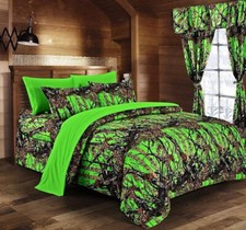 King Size 6‑Piece Green Camouflage Microfiber Sheet Set – 4 Pillowcases picture