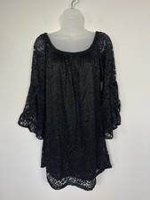 Vintage Lildy Womens Y2K Lace Tunic Black Fairy Grunge Witchy 3/4 Sleeve Large picture