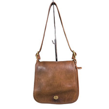 Vtg 80s 70s NYC Coach Stewardess Leather Shoulder Saddle Purse Bag Tan Brown picture