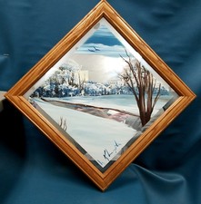 Original Oil Painting on Mirror Norm Klumpstra Winter Lake 14x14 picture