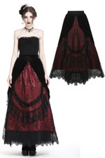 DARK IN LOVE Romantic Gothic Black Red Velvet Lace Long Party Steampunk Skirt picture