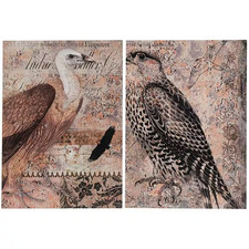1 In. X 19.7 In. Brown Antique Post Card Birds Wall Art 2-Piece picture