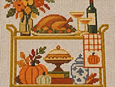 Needlepoint Canvas Autumn Bar Cart Turkey Thanksgiving & Pumpkins picture