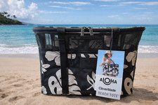 Aloha Collection CleverMade Collapsible Beach Tote Bag Fold Flat Mesh Black picture