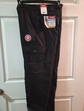 Wrangler Mens Fleece Lined Relaxed Fit Cargo Black Cotton Pants Size 34x30 NWT picture