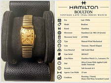 Hamilton Boulton Vintage 1940s 14K Gold Filled Manual Wind 982 Tonneau Case picture