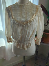 Antique Edwardian 1900s Lingerie Blouse Waist Whitework Lace French Seams picture