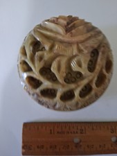 Vintage Hand-carved Soft Or Soapstone Trinket Pill Or Ring Box Made In India picture