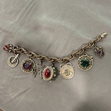 Antique/Victorian/ Vintage Rhinestone LARGE Charm Bracelet Etruscan Revival picture