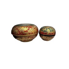 Vintage Hand Painted Wooden Trinket Boxes – Set of 2 picture