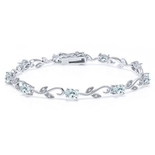 4.63 Ct Oval Sky Blue Aquamarine White Diamond 925 Sterling Silver Bracelet picture