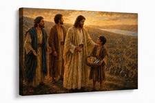 Jesus Feeding the 5,000.   “Enough” Christian Canvas Wall Art.   18in x 12in picture