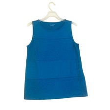 Talbots Vibrant Teal Sleeveless Knit Tank Womens Medium Embordered Cotton Layer picture