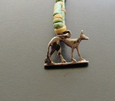 NILE Ancient Egyptian Silver Amulet Mummy Bead Necklace ca 1000 BC picture