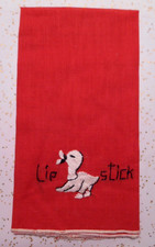 VTG 1940's MCM Linen LIPSTICK Towel Napkin Handkerchief Hankie Cocktail Barware picture
