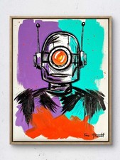 Original 14x11 Expressionist Colorful Robot Portrait Painting Signed Canvas Art picture