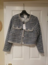 NWT CHRISTIAN LACROIX Blue & White Tweed Jacket/Blazer Sz M picture