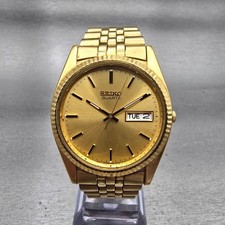 Seiko President Watch Men 37mm Gold Dial Gold Tone Daydate 7N43-8111 New Battery picture