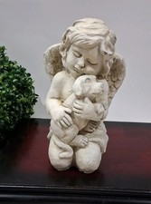 Solid Concrete Cherub Holding Pup; Garden/Porch/Patio Statue,Figure Painted; EUC picture