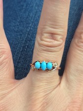 Antique Victorian 10K Rose Gold Turquoise Seed Pearls Ring picture