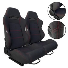2 X TANAKA BLACK CLOTH + RED STITCH RACING SEATS RECLINABLE w/ SLIDER FOR HONDA picture