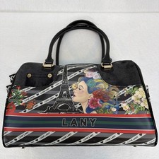 Lany bag with Paris theme Hand Bag Purse Black Satchel Bag Multi Pocket 14” W picture