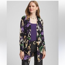 Chico’s Woman’s Scroll Print Cardigan Sweater Ling Sleeve Size 0 Small NWT picture