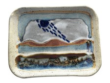 VTG Studio Art Pottery Tray Dish Abstract Landscape Glaze Signed Handmade 9.5