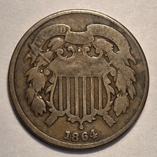#2 Nicer Low Mintage 1864 Two Cent Piece picture