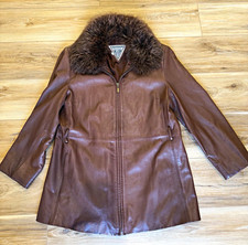 Vintage Marvin Richards Women’s Genuine Leather Jacket Real Fox Fur Collar L picture