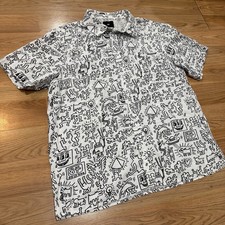 H&M Keith Haring Shirt White Graphic Print Button Up Short Sleeve Men’s Medium picture