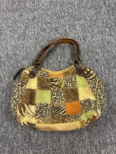 Vtg Fossil Shoulder Bag Artsy Canvas Patchwork Zebra Leather Double Handle Tote picture