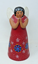 Peruvian Terracotta Clay Hand Painted Folk Art Angel Woman Praying Candle Holder picture