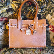 Dooney & Bourke Women’s Small Brown Satchel Top Handle Tassel Key Chain Silver picture