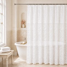 Vintage Floral White Lace Shower Curtain - Sheer Cottage Core Bathroom Decor picture