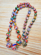 Vintage Murano Millefiori Graduated Bead Necklace Multicolor 28