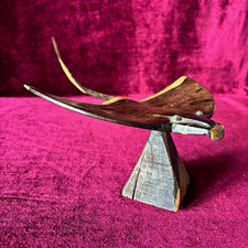  Vintage Hand-Carved Wooden Stingray Sculpture on Pedestal Base Accent/Decor picture