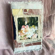 Handmade Vintage Floral Junk Journal Book Boho Cottagecore Mixed Paper Fabric picture