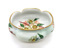 Vintage Porcelain Hand Painted Bowl 4 legs White Cherry blossoms Signed M.A.P. picture