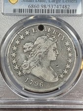 PCGS FINE DETAILS 1796 DRAPED BUST DOLLAR SMALL DATE LARGE LETTERS HOLED picture