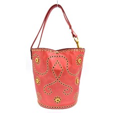 *VERY RARE & UNUSUAL* Vintage RODO Italy Riveted Red Coral Leather Bucket Bag picture