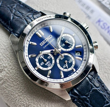 Seiko Spirit Blue Dial Leather Band Chronograph Men's Watch SBTR019 picture