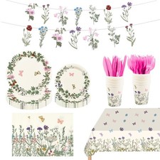 182pcs Wildflower Party Supplies,Disposable Wildflower Plates and Napkins Tab... picture
