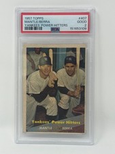 1957 Topps #407 Mickey Mantle, Yogi Berra Yankees- Power Hitters PSA 2 picture