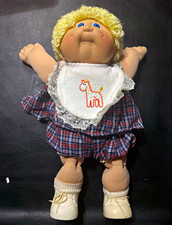 Vintage 1985 Cabbage Patch Kids Doll Blonde Yarn Hair Blue Eyes Plaid Outfit picture