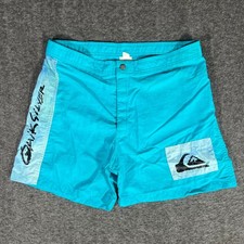 Vintage 80s Quiksilver Board Shorts Turquoise Blue Surf Trunks Mens 34 picture