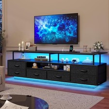 TV Stand for 65 70 TV with LED Lights and 6 Drawers Black. picture