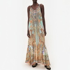 Camilla Make Love Not War Dress Size Large L Drawstring Maxi Halter Silk Floral picture