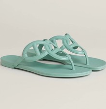 NEW HERMES EGERIE TPU VERT Sandals slides 38 In gorgeous color  🩵 picture
